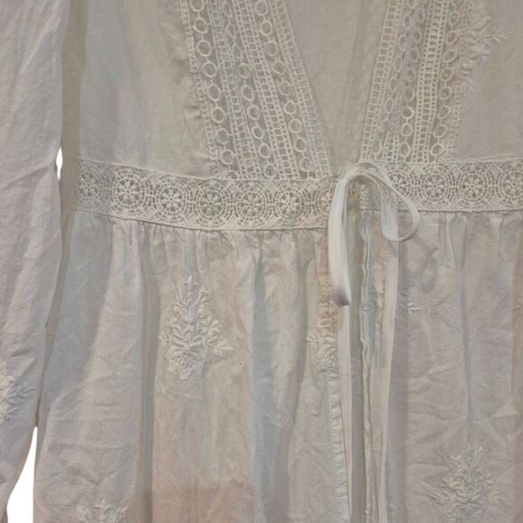 Forever 21 Women's White Cotton Embroidered Open Front Dress Cardigan Robe NEW s - Picture 5 of 10